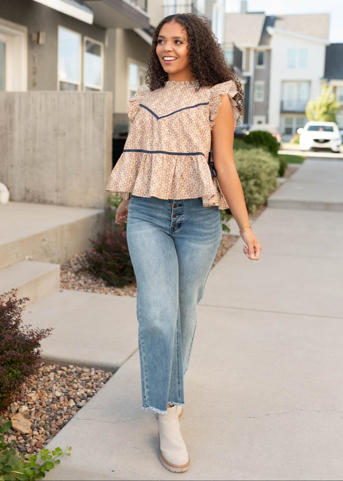 Olivia Taupe Floral Top