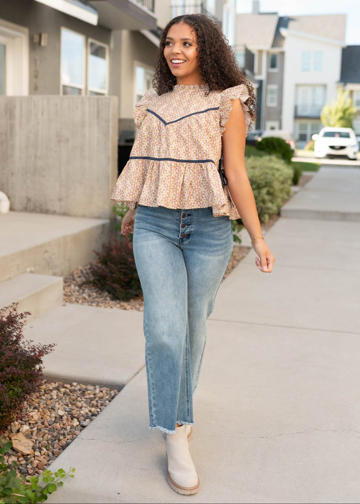 Olivia Taupe Floral Top