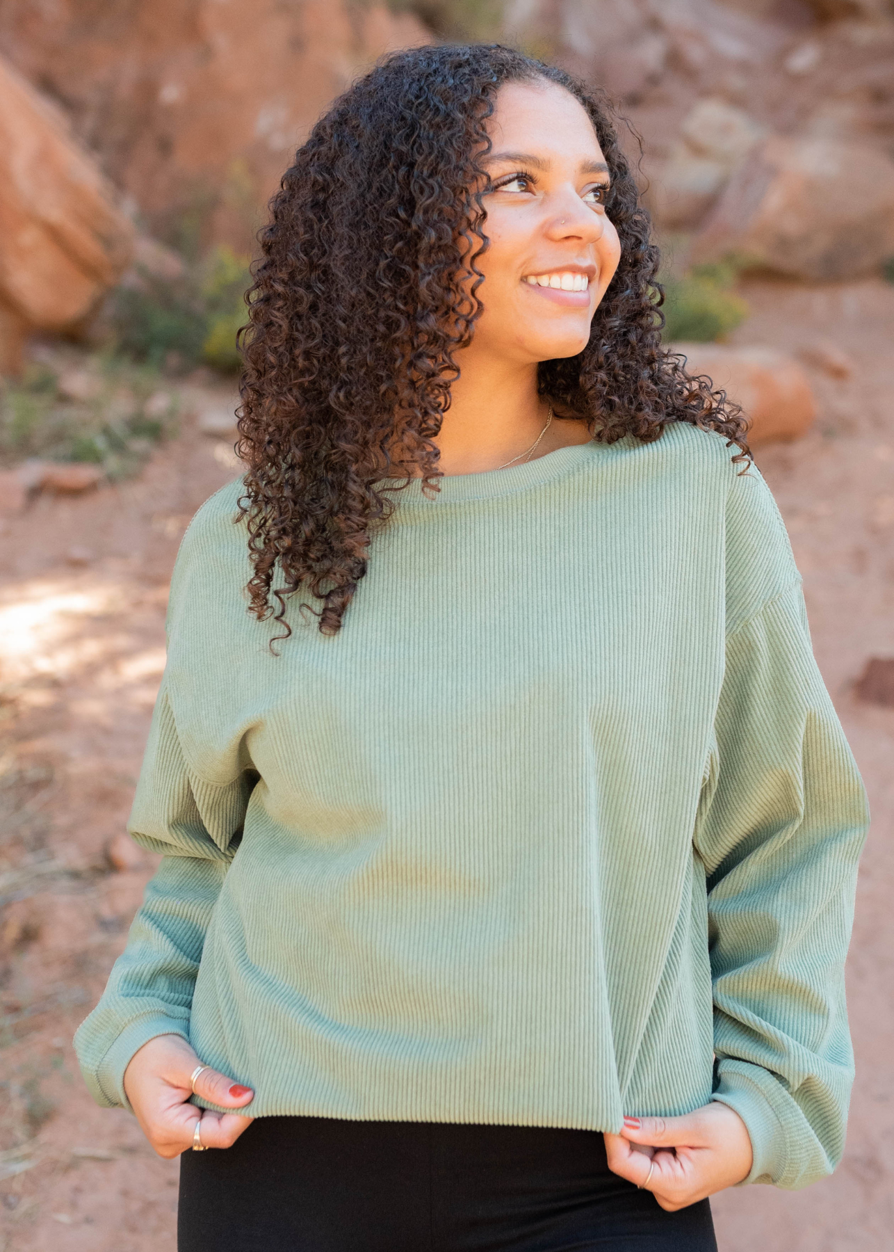 Ollie Green Ribbed Sweatershirt