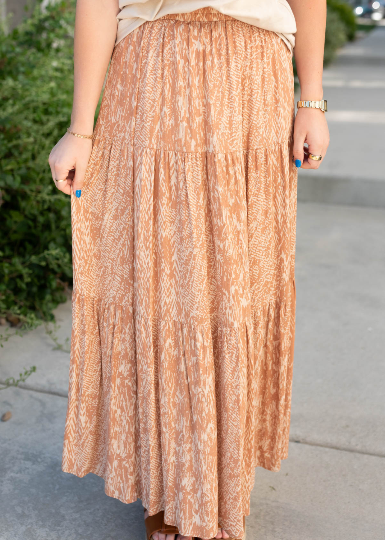 Ordene Terracotta Pattern Skirt