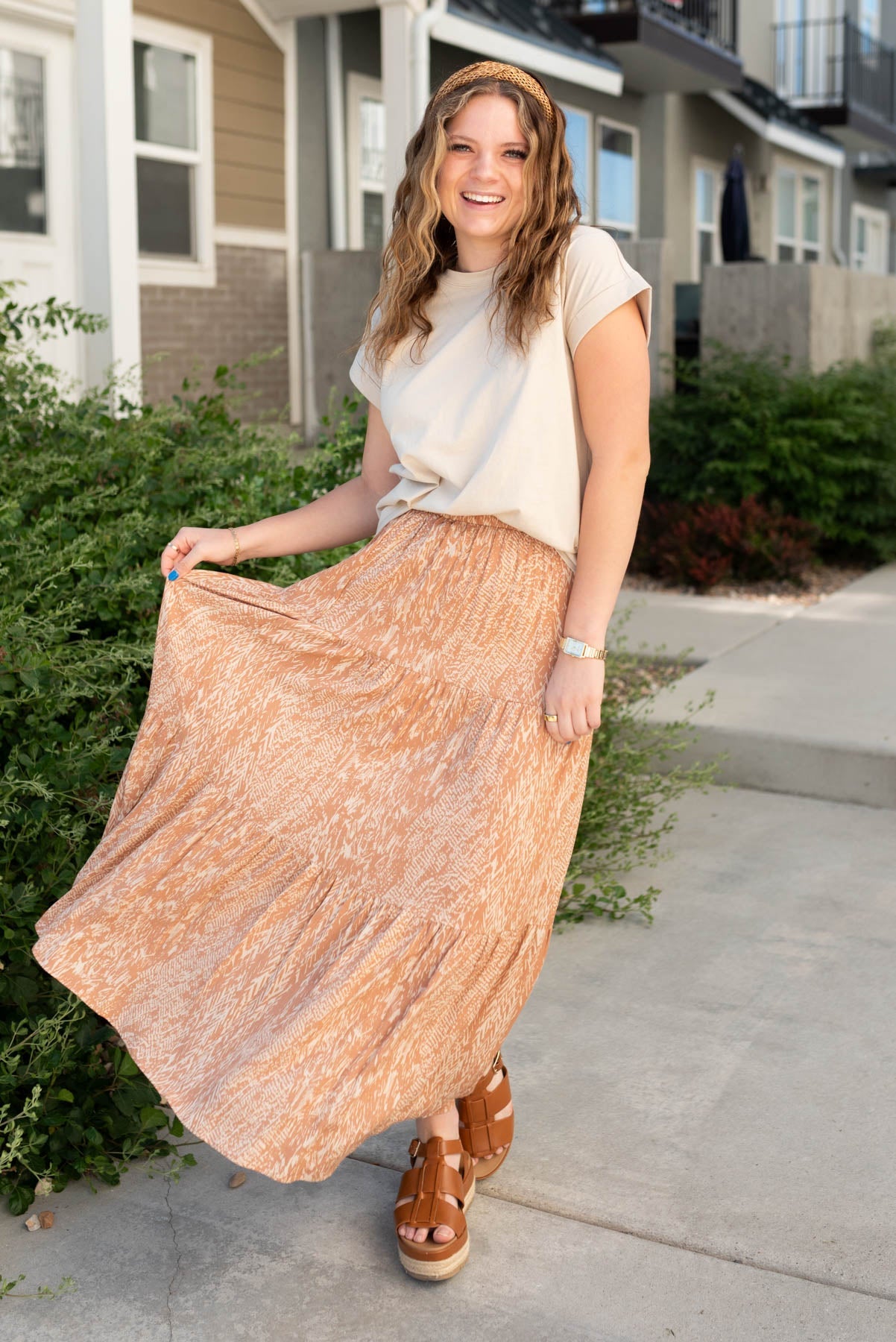 Ordene Terracotta Pattern Skirt