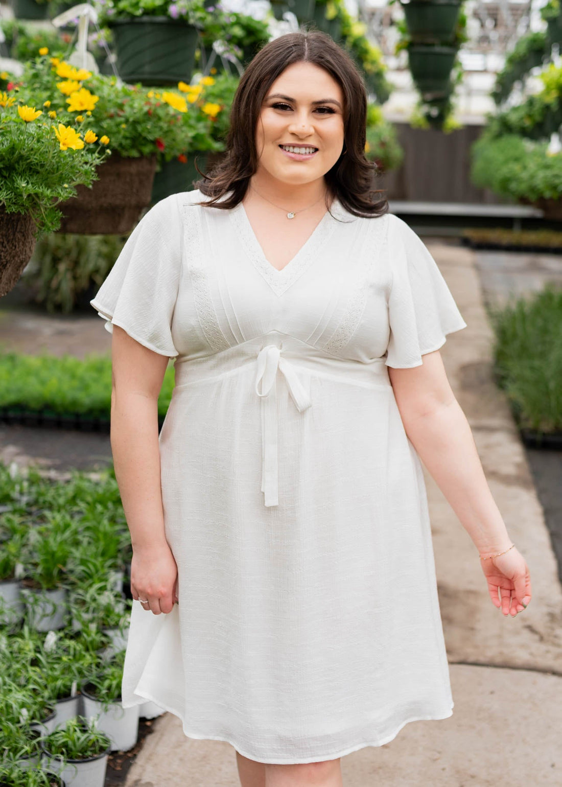 Paedyn White Textured Tie Dress