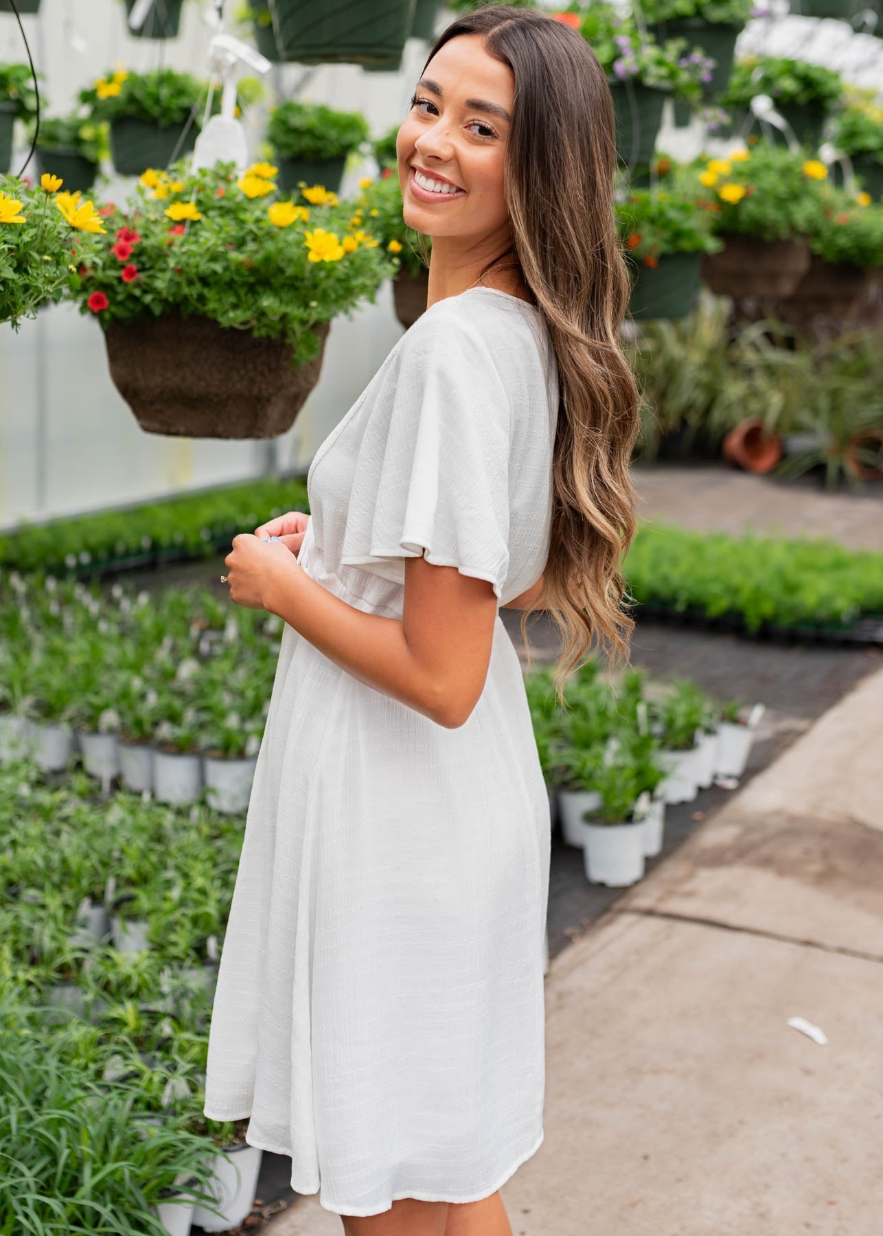 Paedyn White Textured Tie Dress