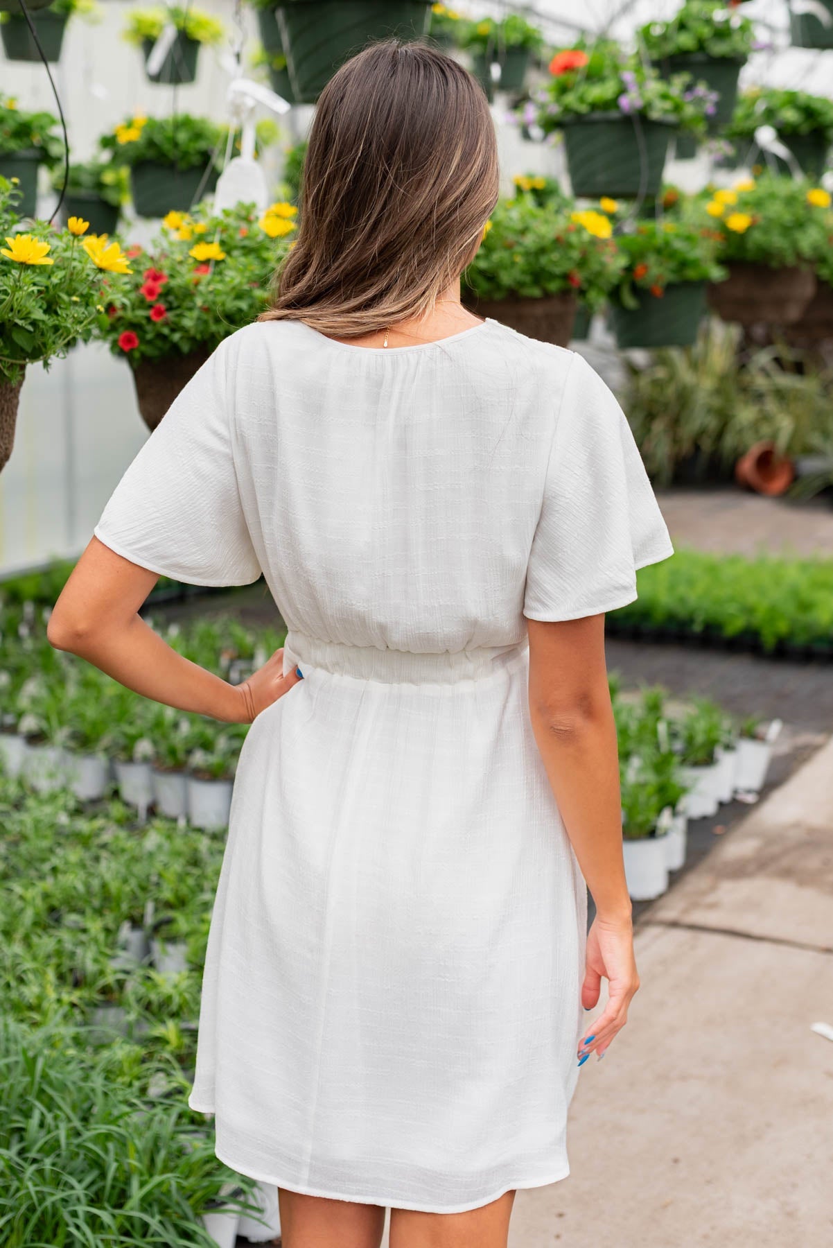 Paedyn White Textured Tie Dress