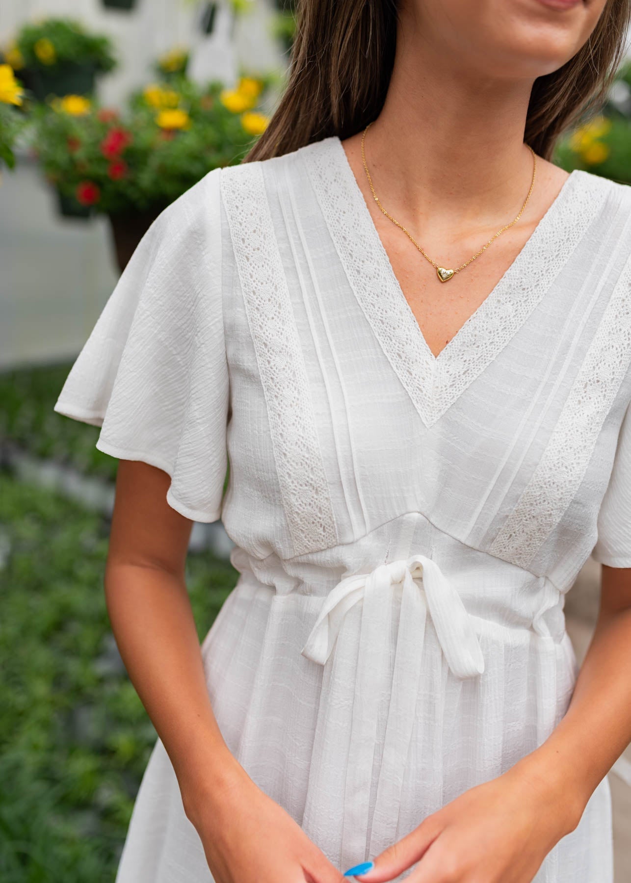 Paedyn White Textured Tie Dress