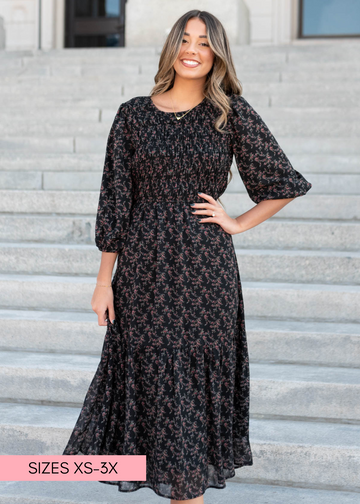 Paisley Black Pink Flower Dress