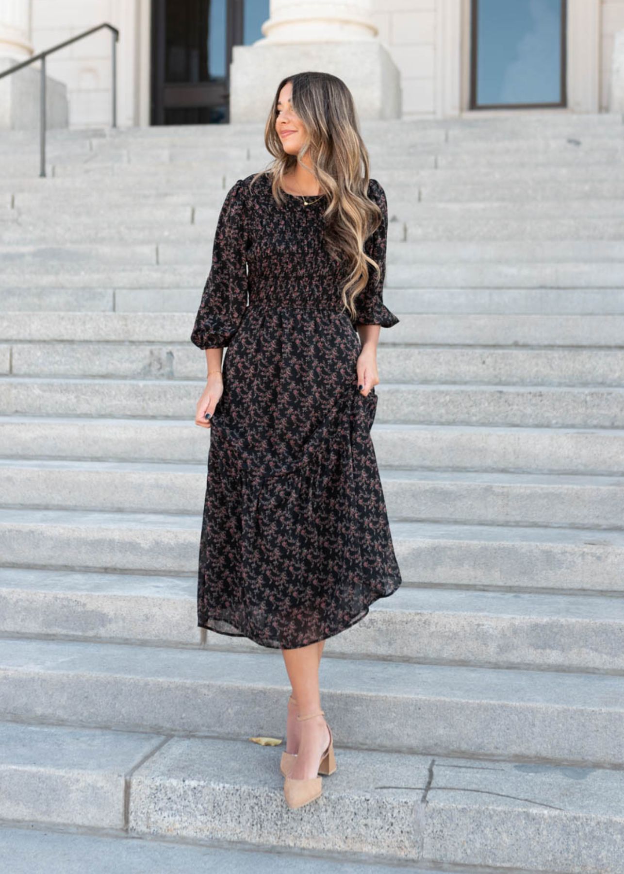 Paisley Black Pink Flower Dress