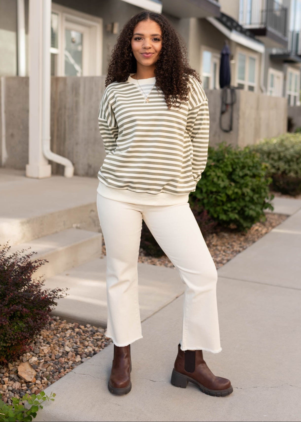 Paisley Olive Striped Sweatshirt