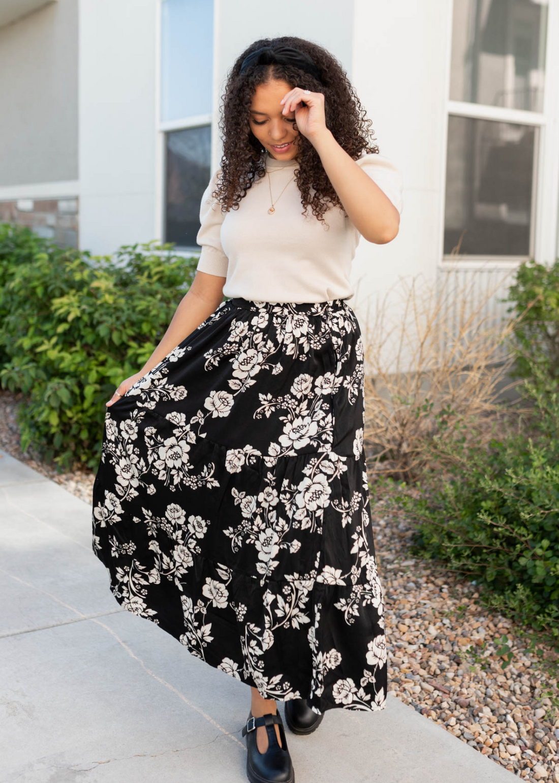 Pamela Black Floral Skirt