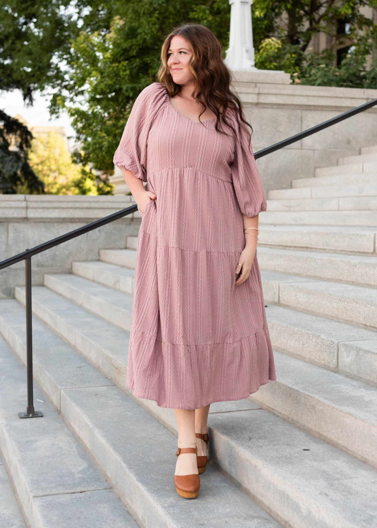 Paola Dusty Mauve Textured Dress