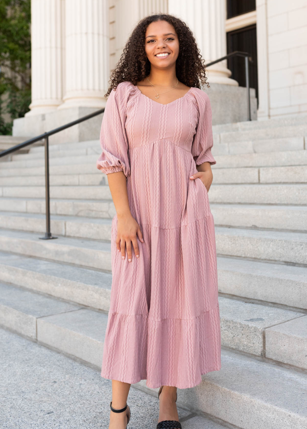 Paola Dusty Mauve Textured Dress