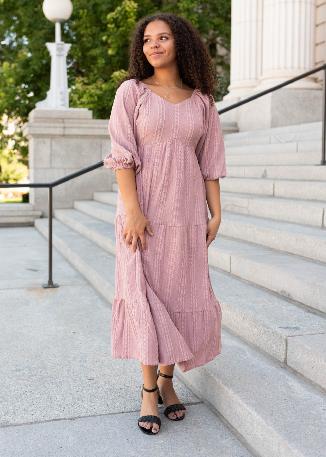 Paola Dusty Mauve Textured Dress