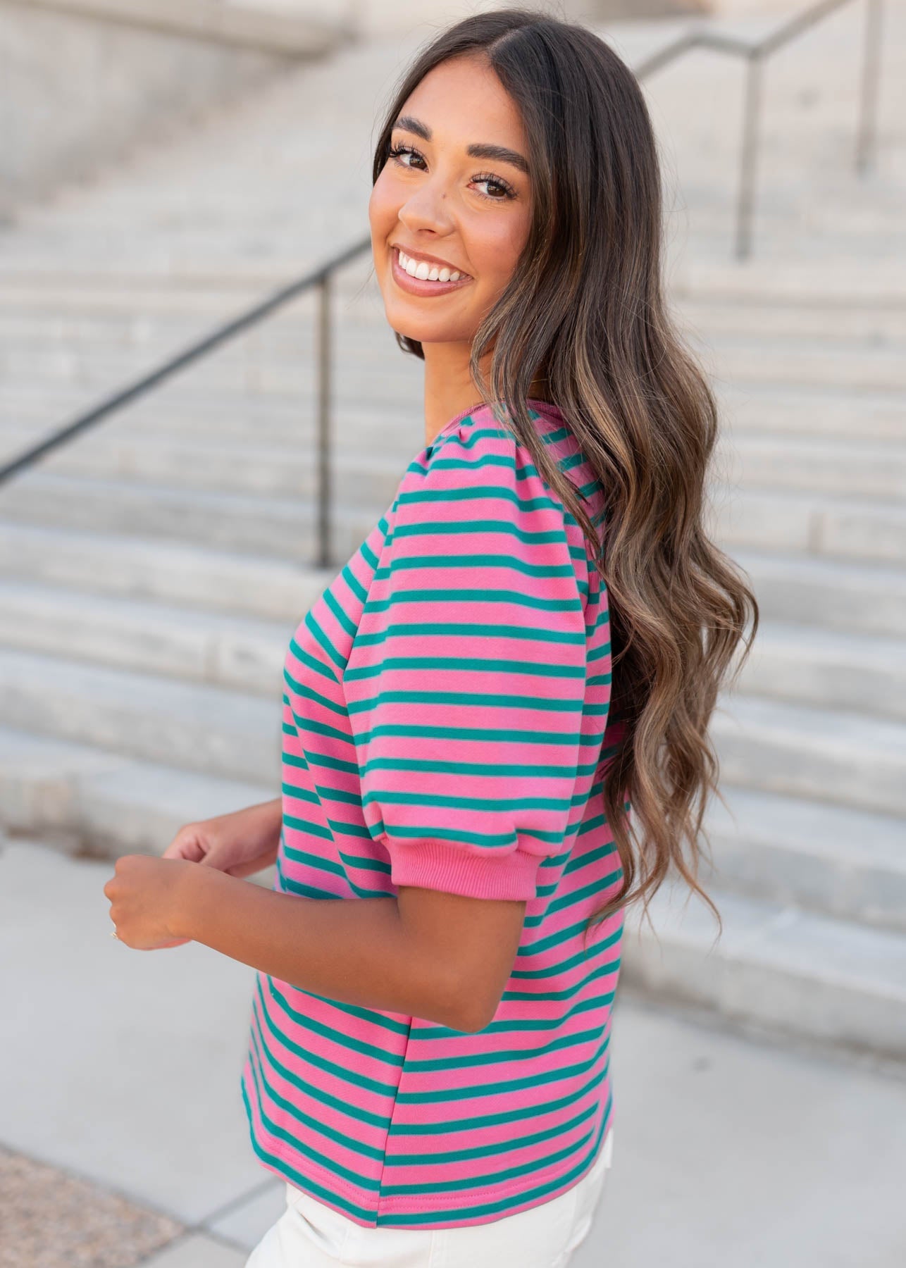 Patty Pink and Teal Striped Top