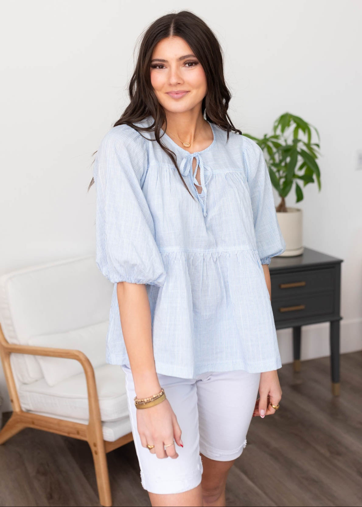 Pemberly Light Blue Striped Top