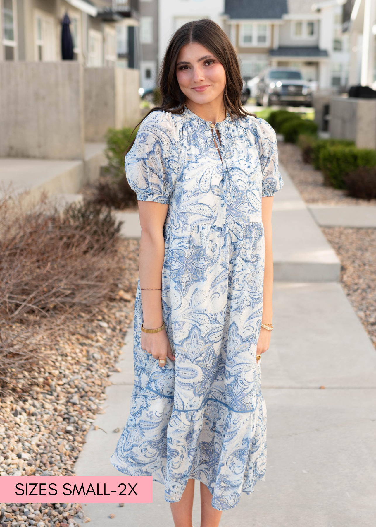 Perla Blue Paisley Pattern Dress