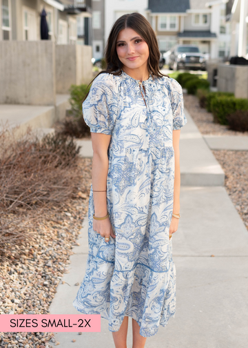 Perla Blue Paisley Pattern Dress