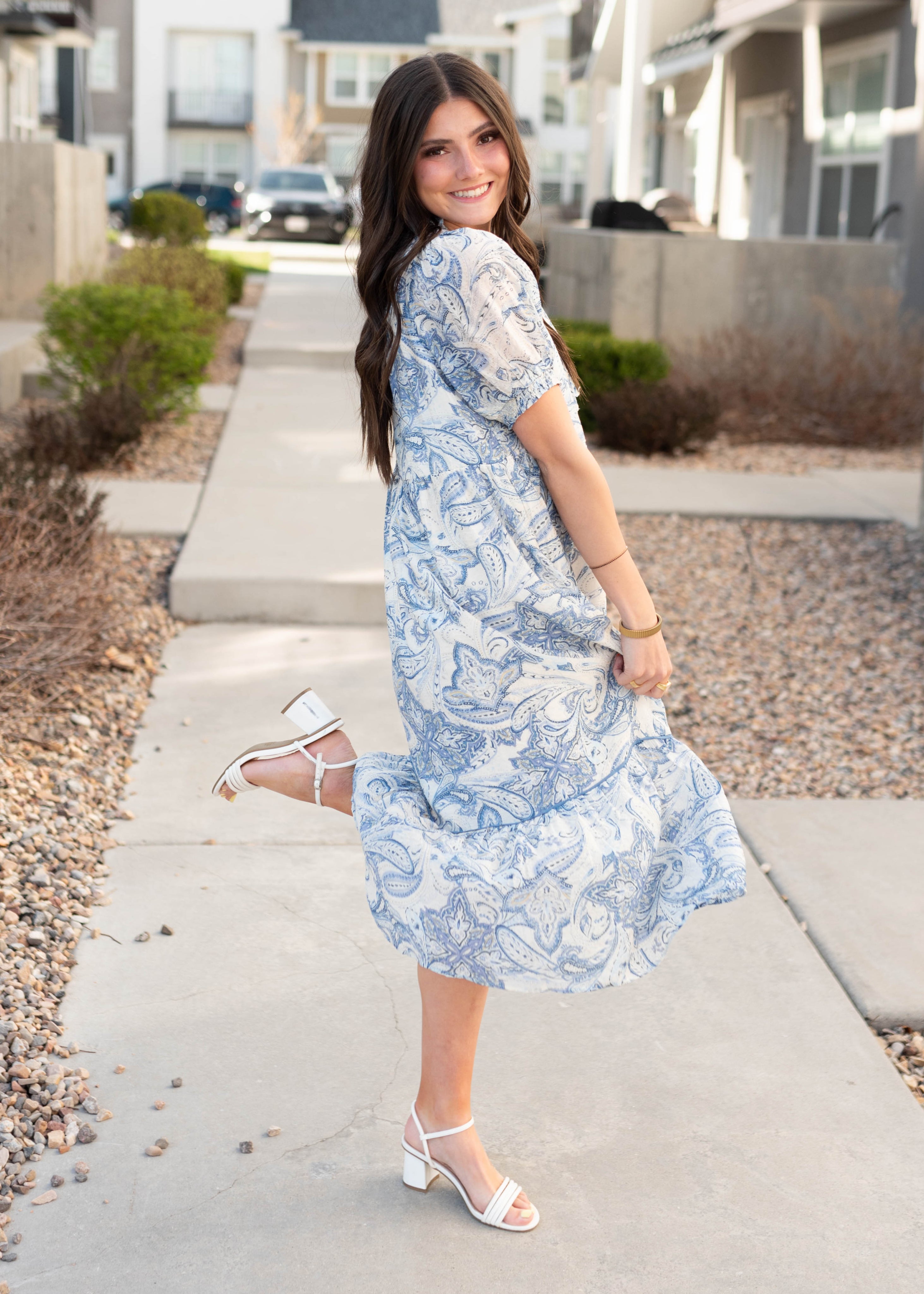 Perla Blue Paisley Pattern Dress