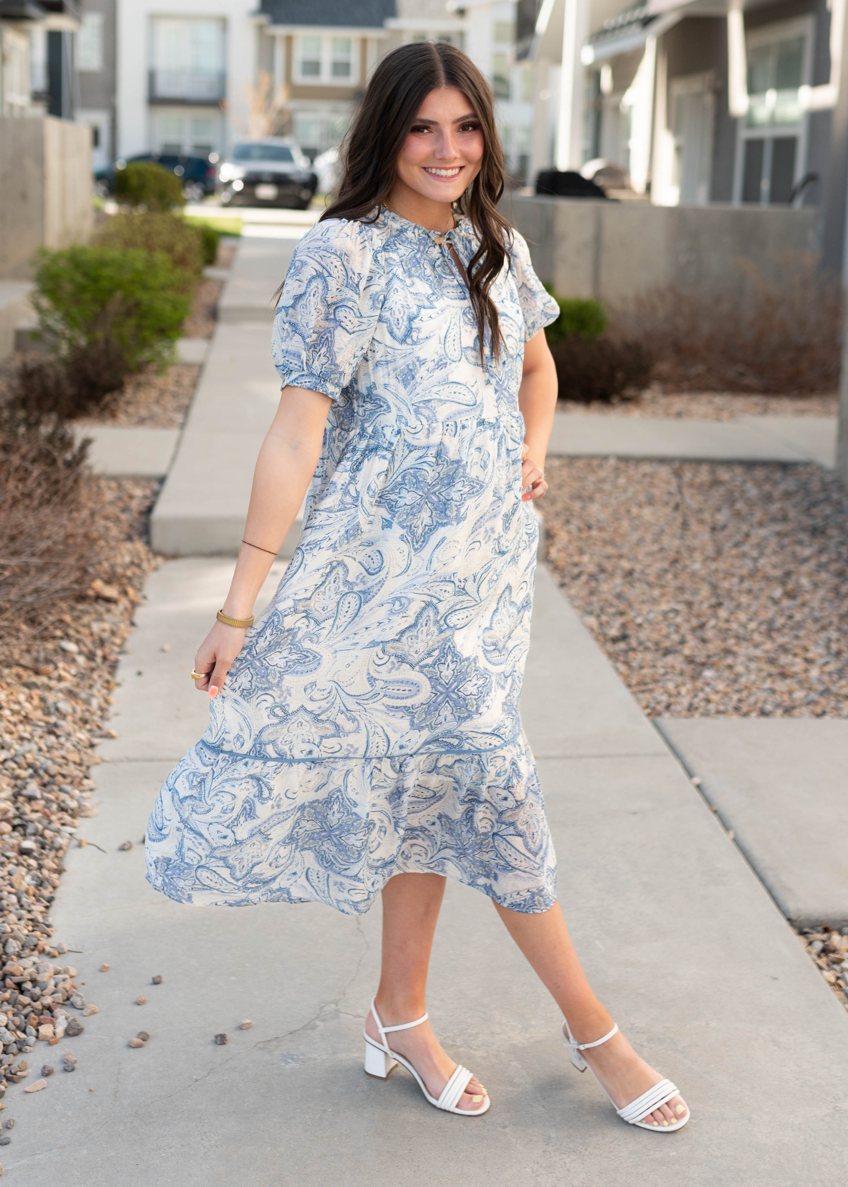 Perla Blue Paisley Pattern Dress