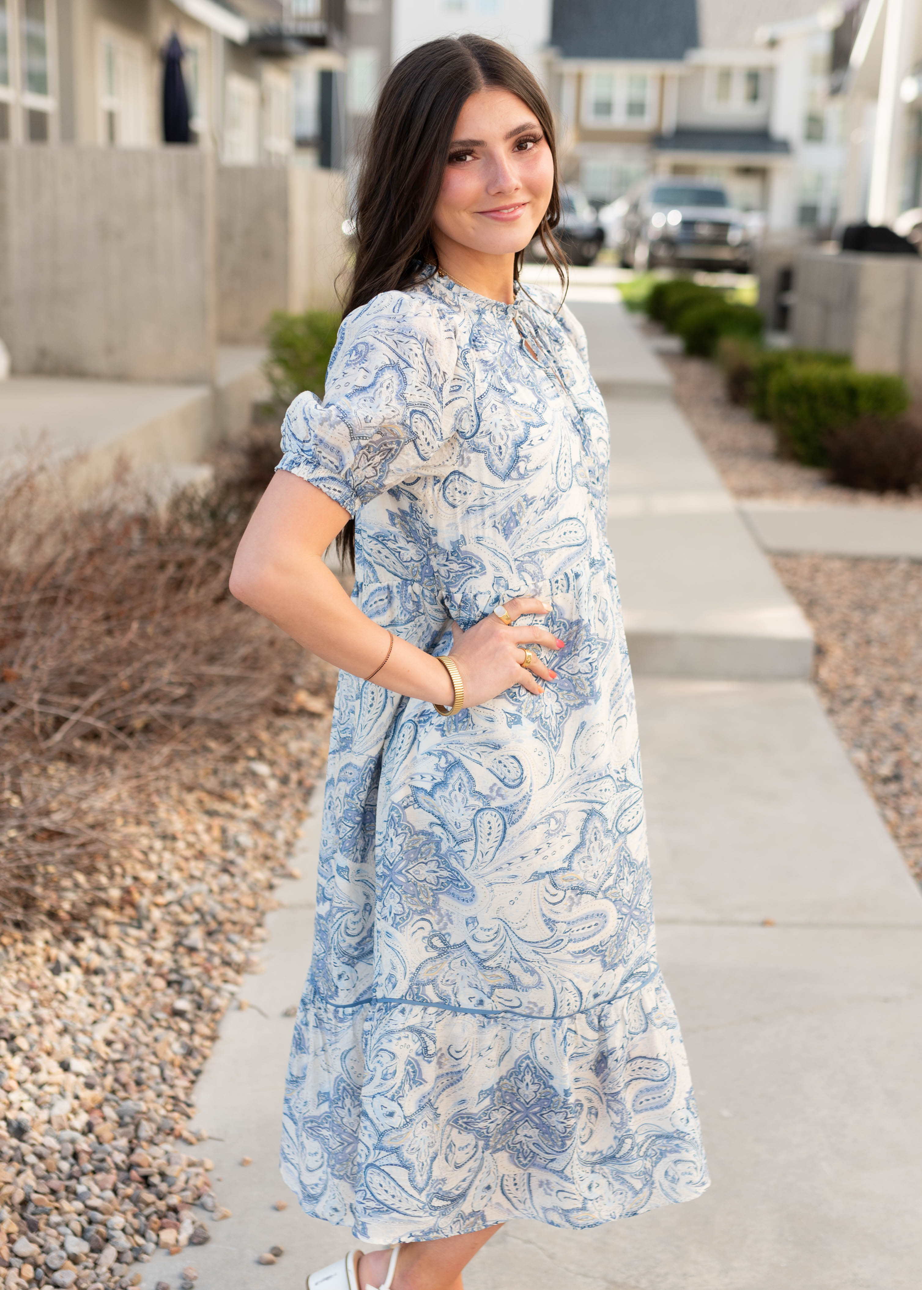 Perla Blue Paisley Pattern Dress