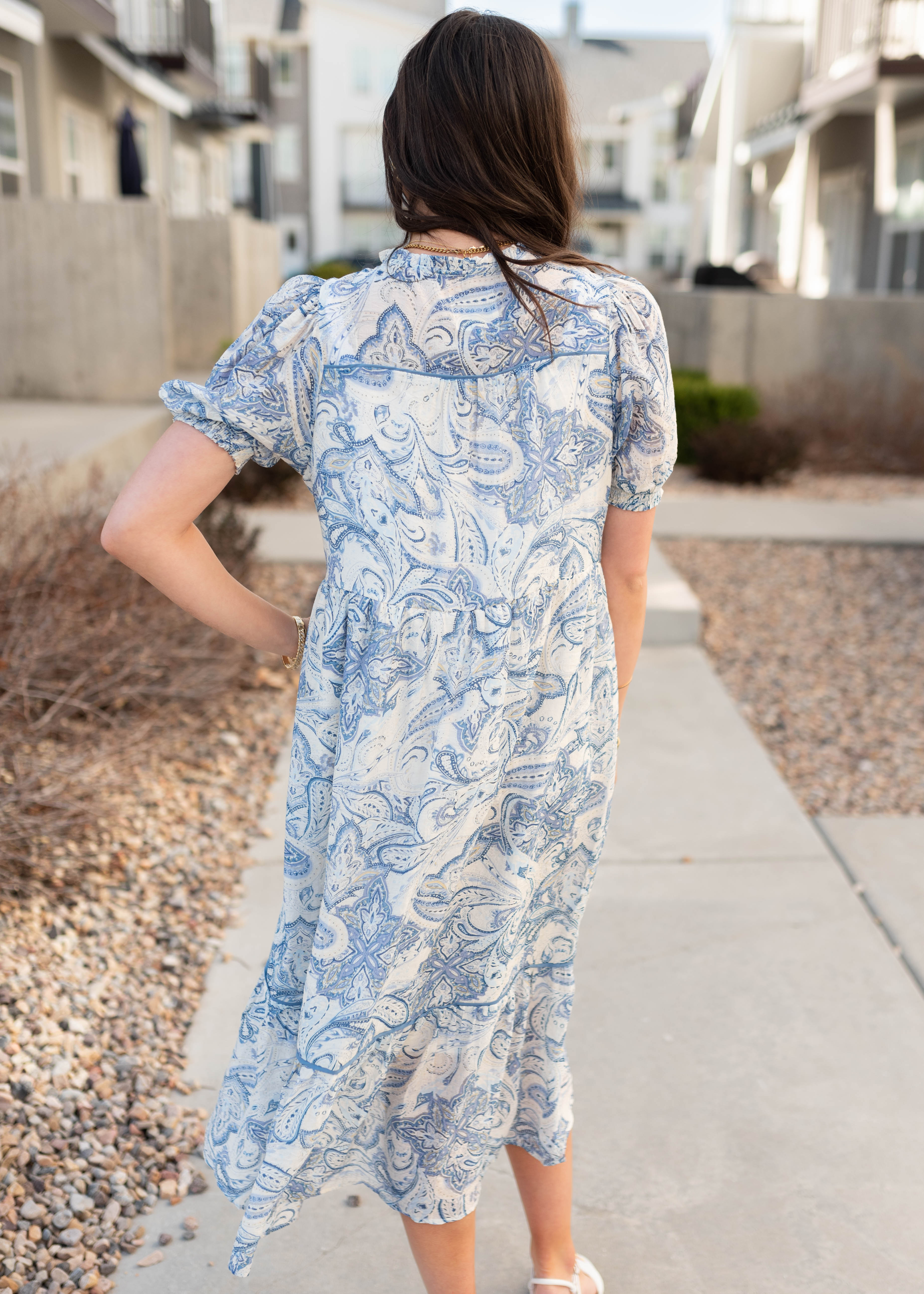 Perla Blue Paisley Pattern Dress