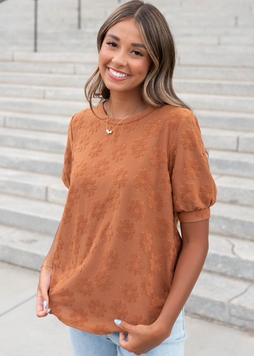 Preslee Cinnamon Floral Pattern Top