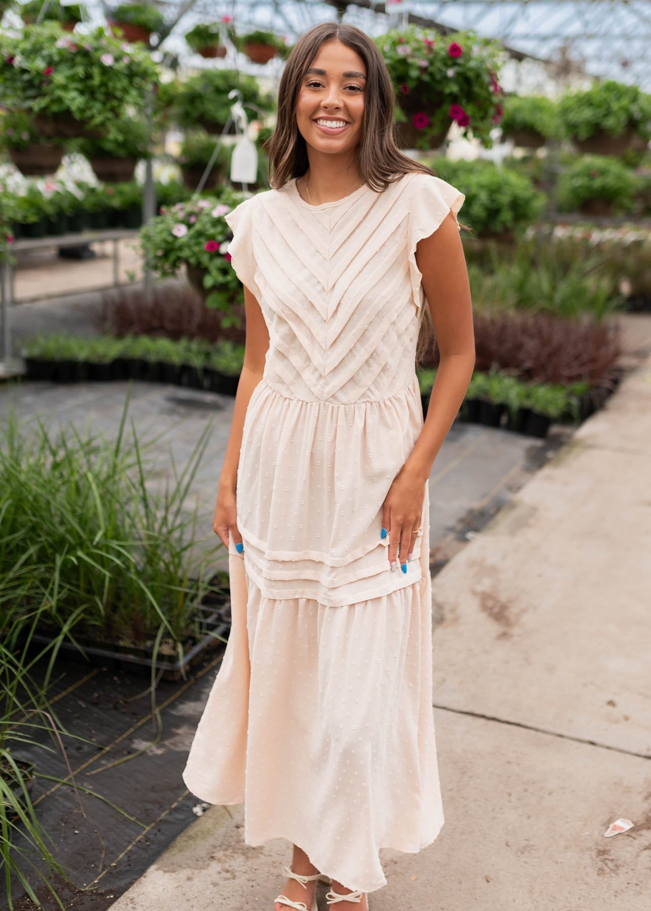 Preslyn Beige Swiss Dot Dress