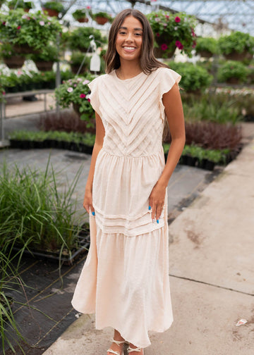 Preslyn Beige Swiss Dot Dress