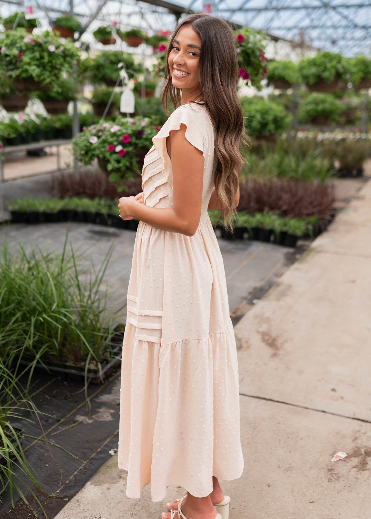 Preslyn Beige Swiss Dot Dress