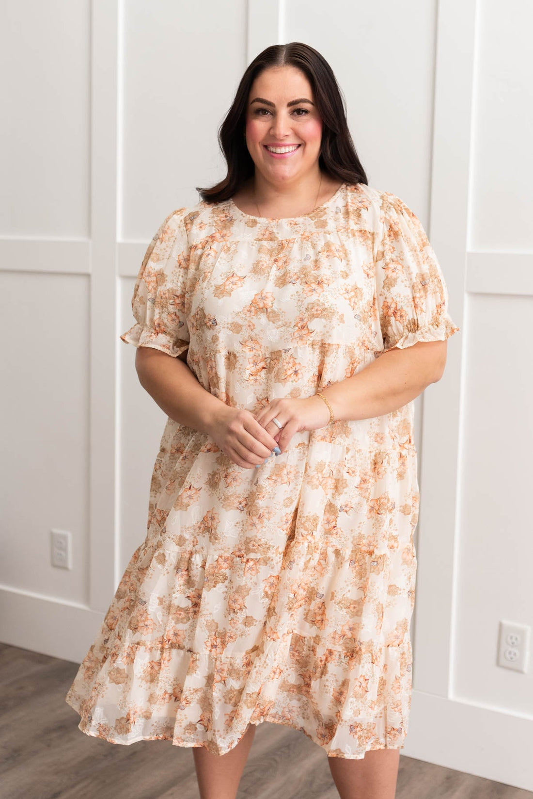 Quinn Peach Floral Tiered Dress