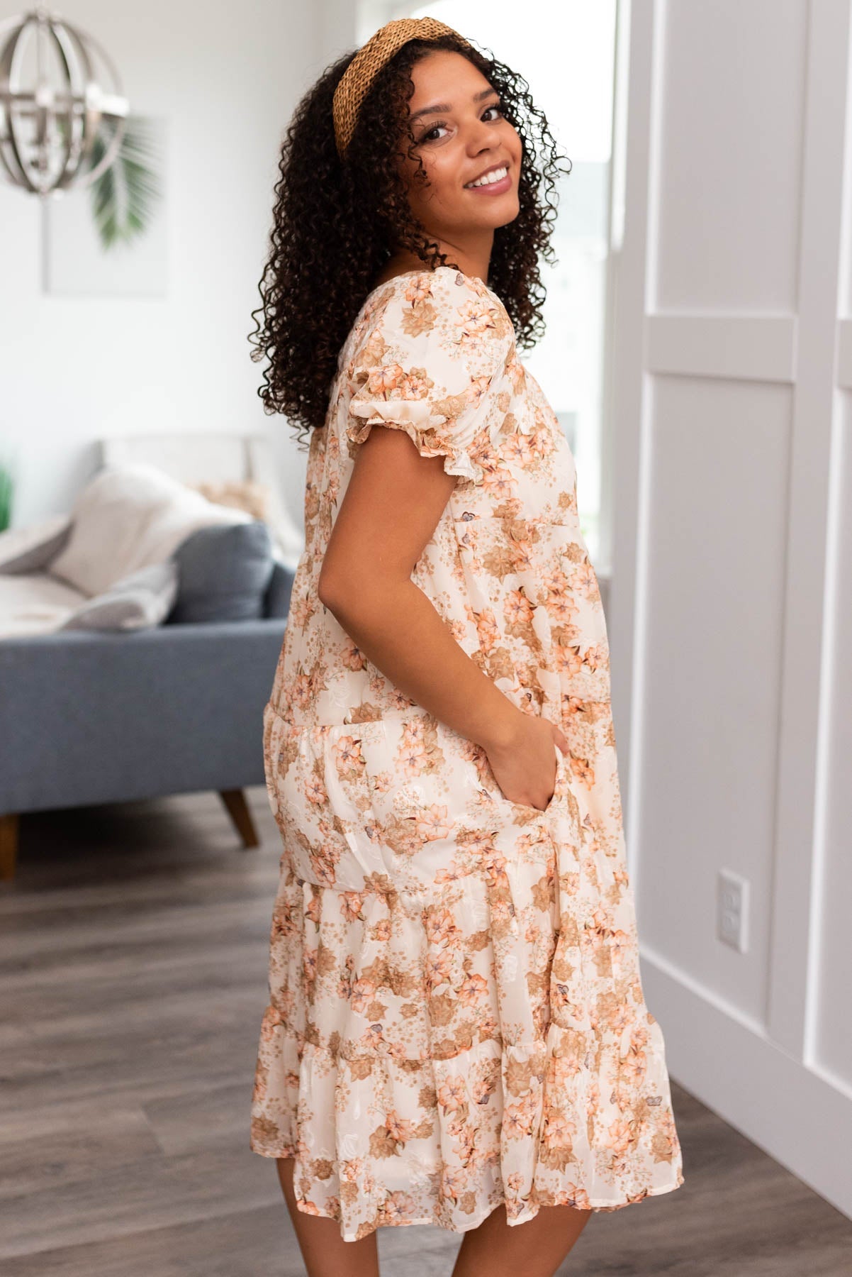 Quinn Peach Floral Tiered Dress