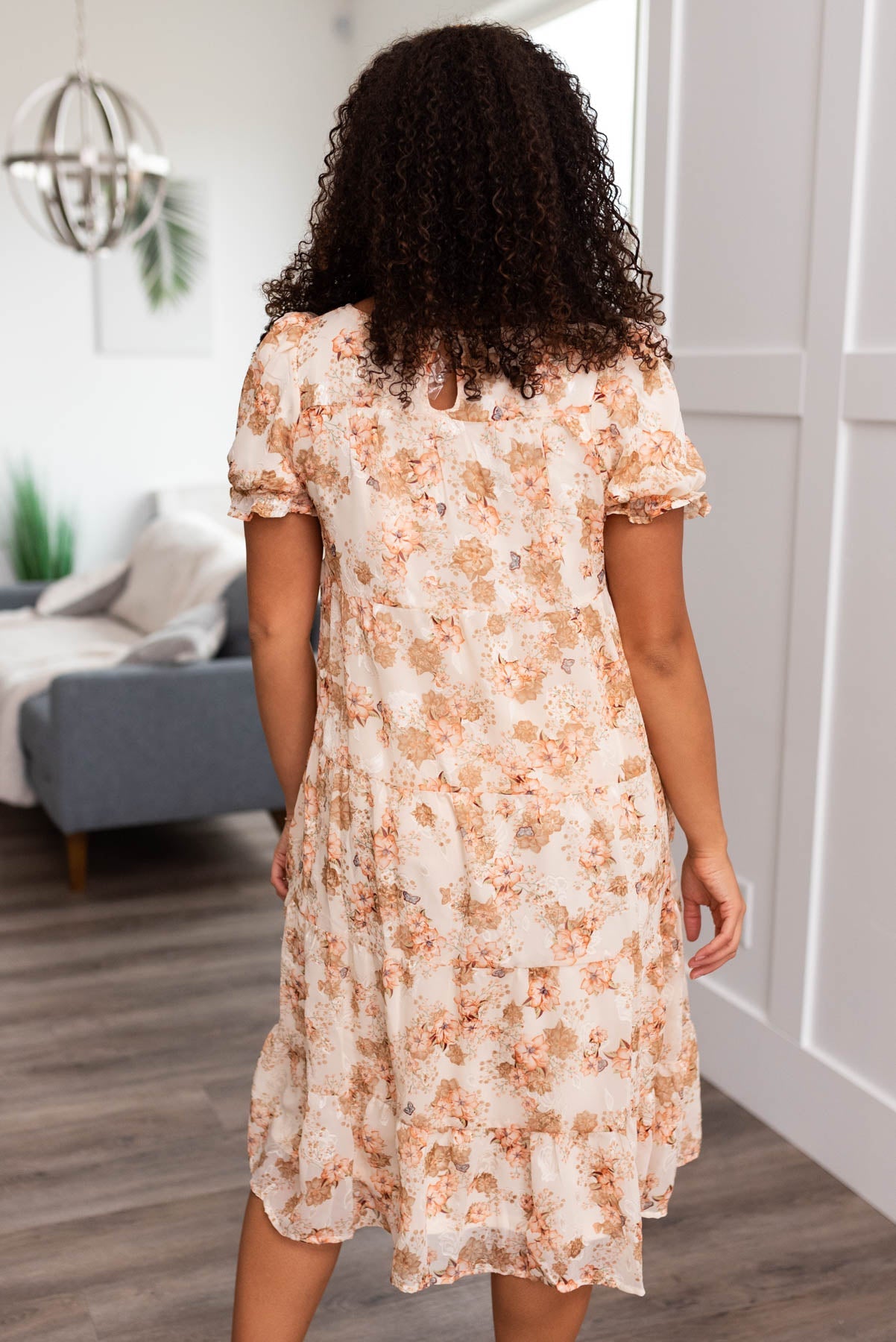 Quinn Peach Floral Tiered Dress