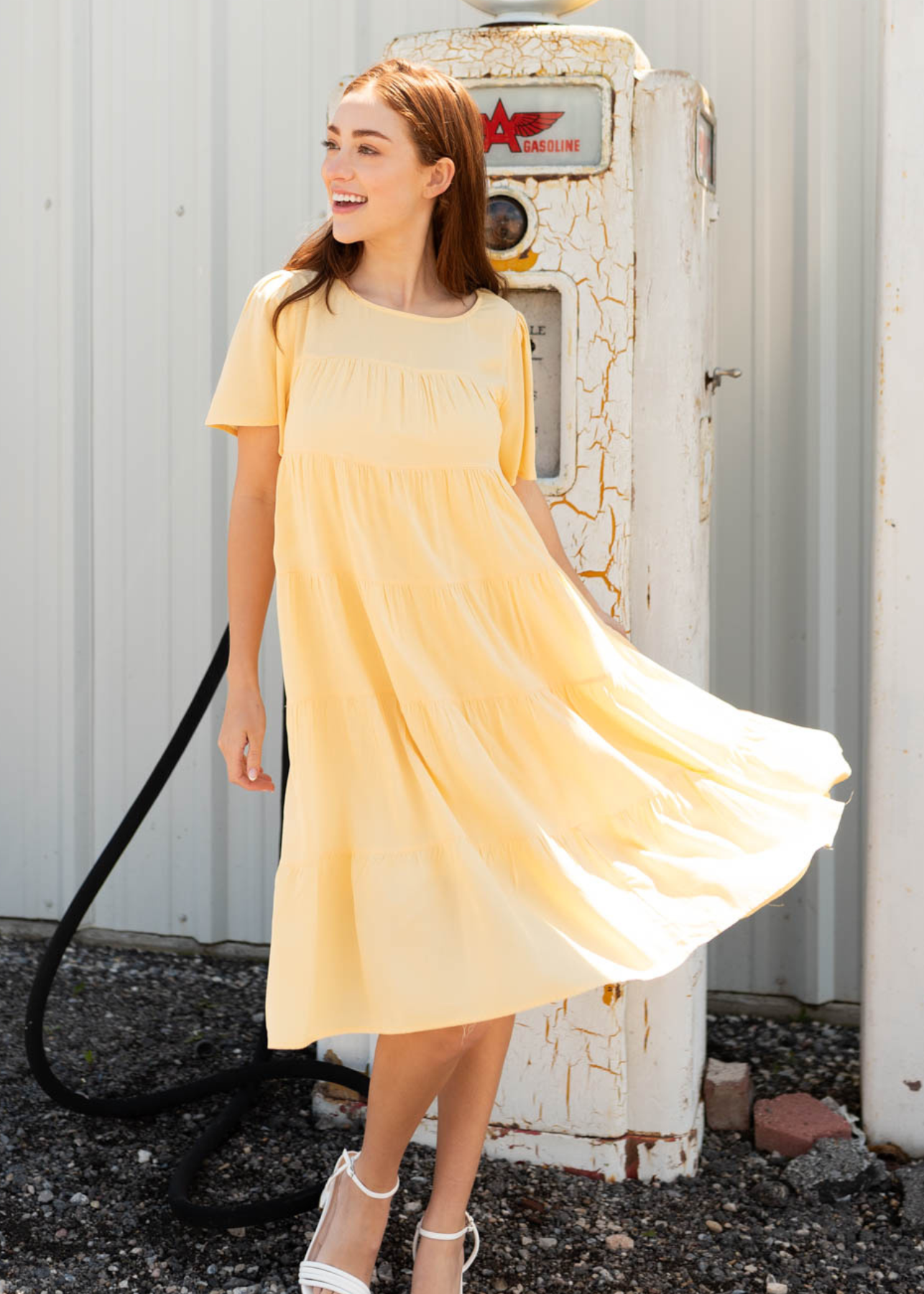Rachel Light Yellow Tiered Dress