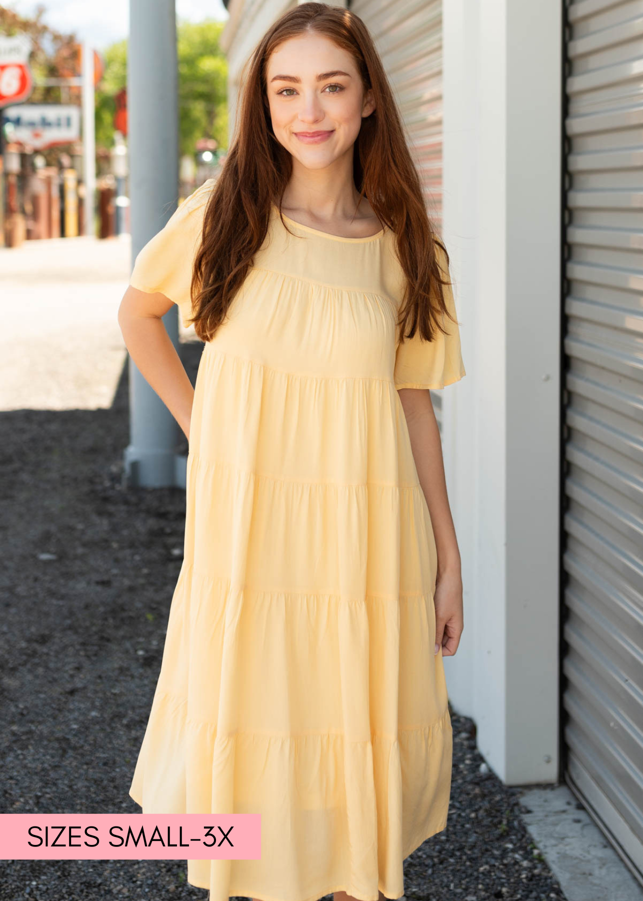 Rachel Light Yellow Tiered Dress