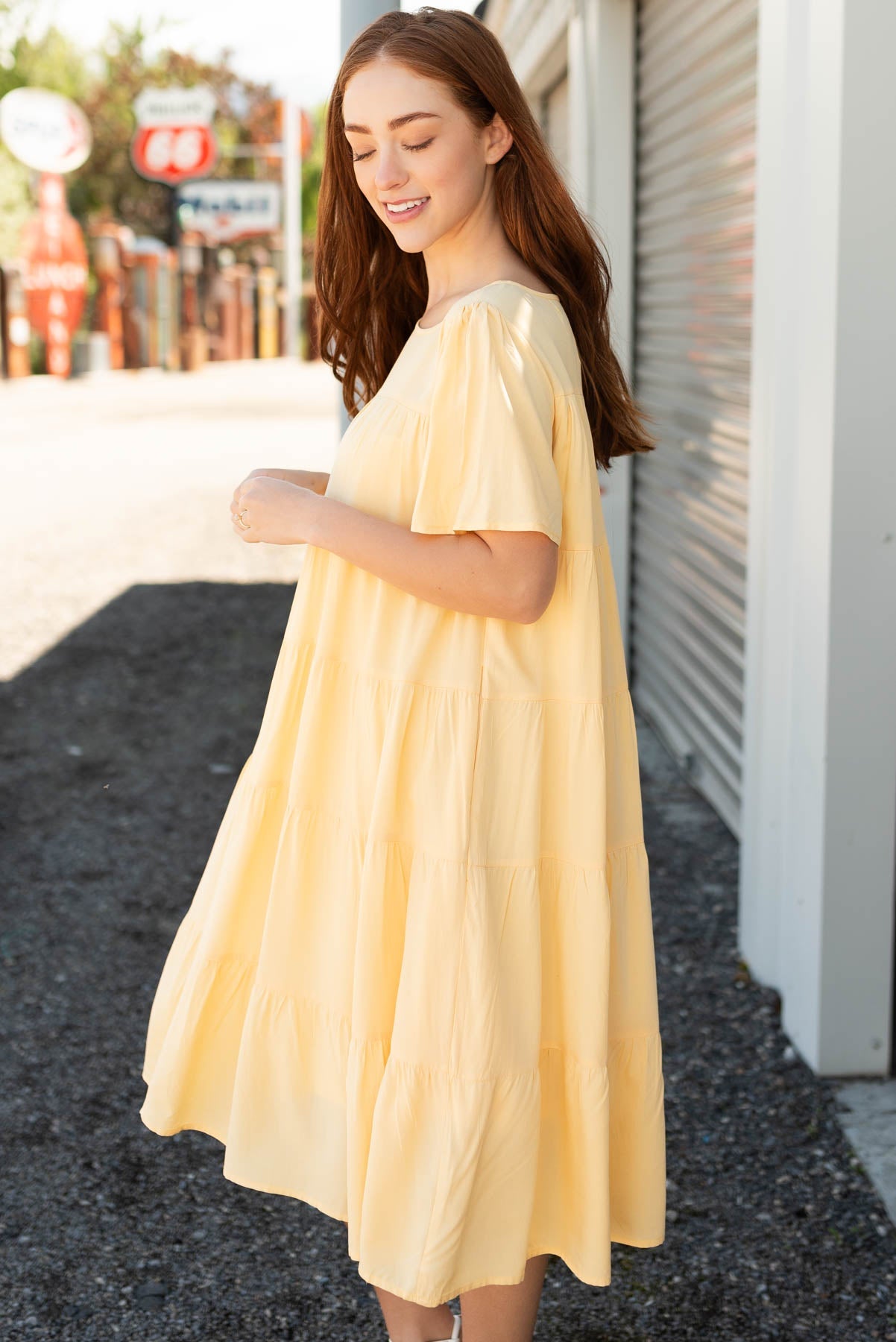 Rachel Light Yellow Tiered Dress