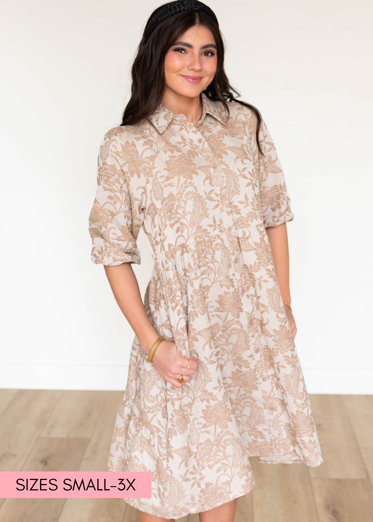 Railee Taupe Floral Button Down Dress