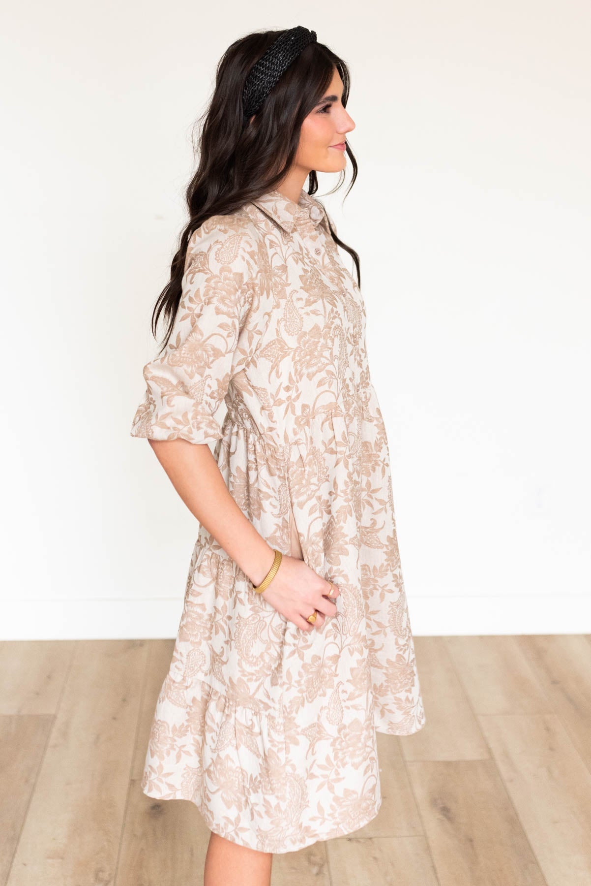 Railee Taupe Floral Button Down Dress
