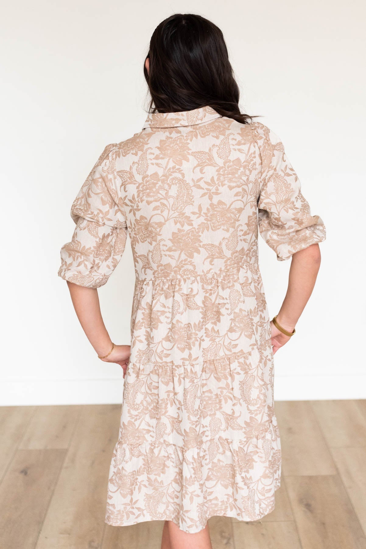 Railee Taupe Floral Button Down Dress
