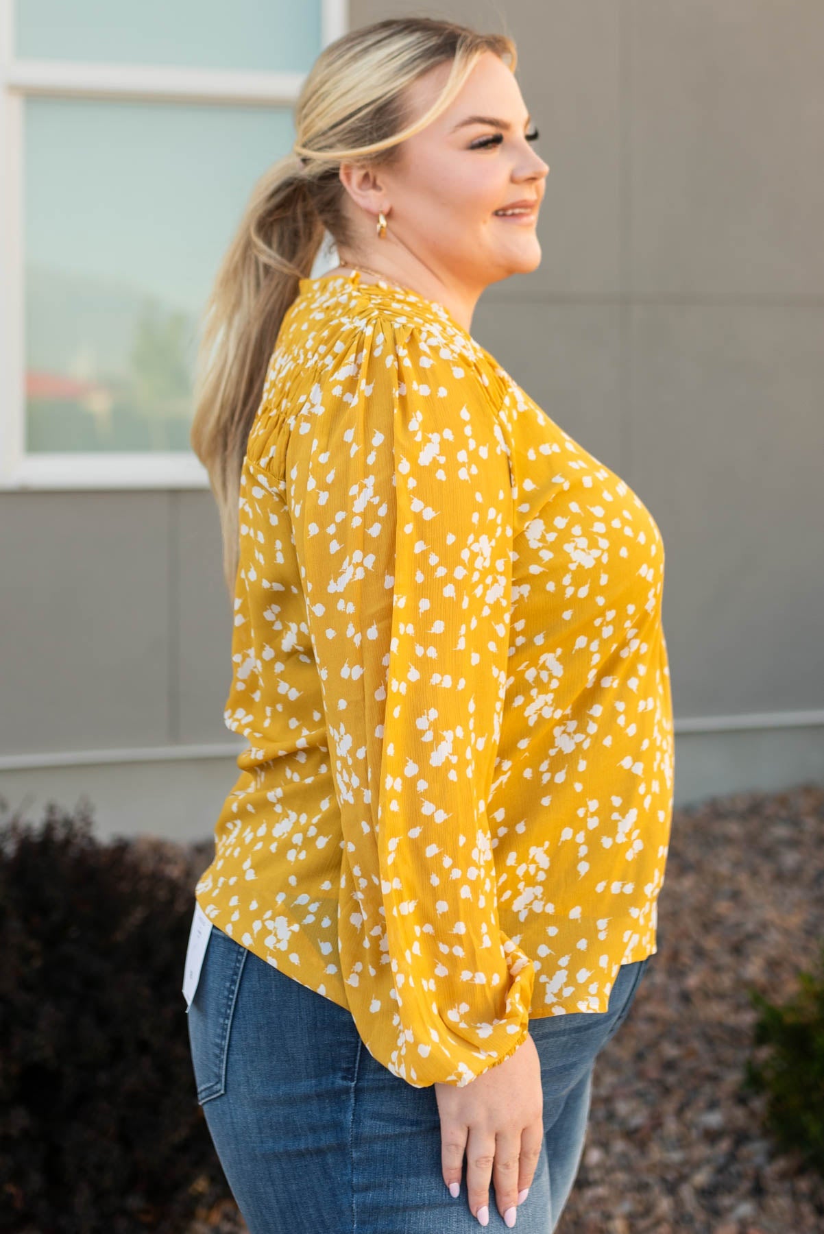 Ranae Mustard Ruffle Blouse