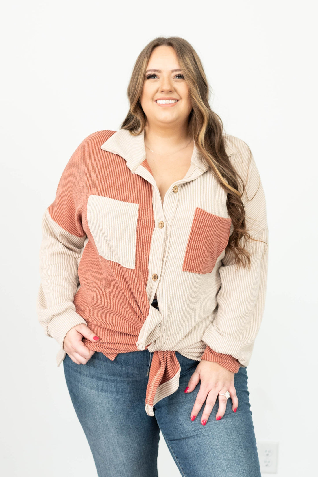 Ranae Taupe Ribbed Shacket