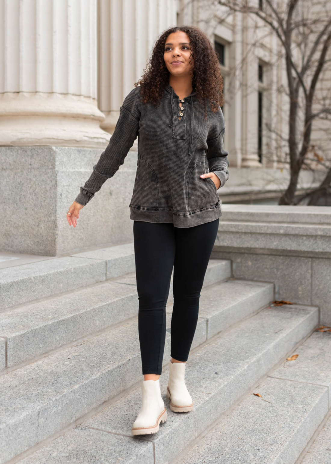 Raynell Ash Black Waffle Hoodie