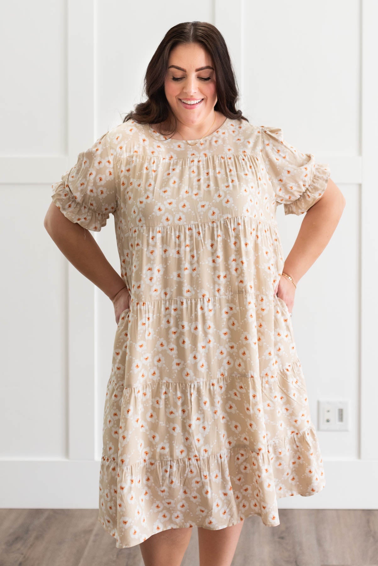 Reagan Beige Floral Tiered Dress