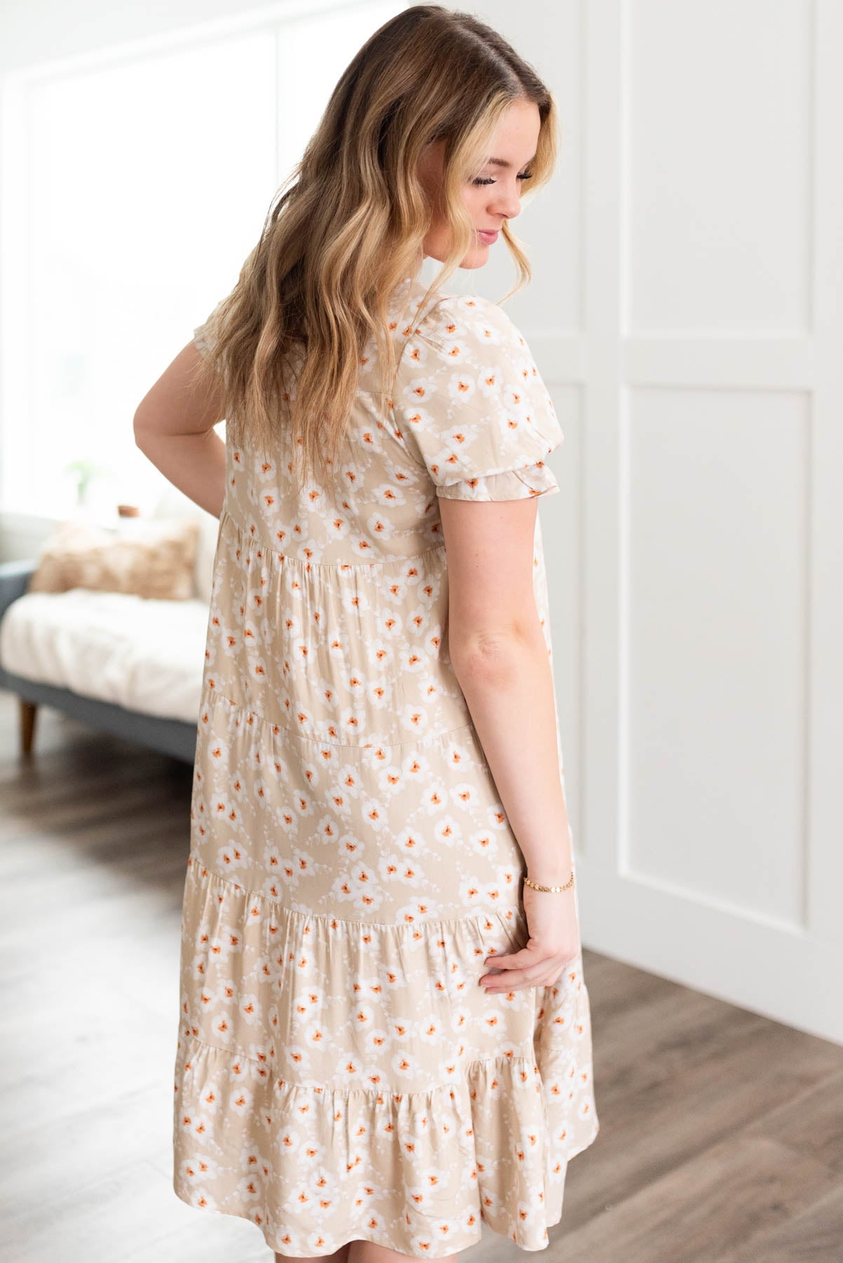 Reagan Beige Floral Tiered Dress