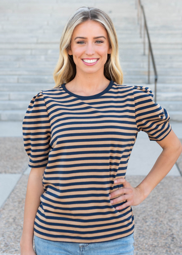 Reagan Navy Camel Stripe Top