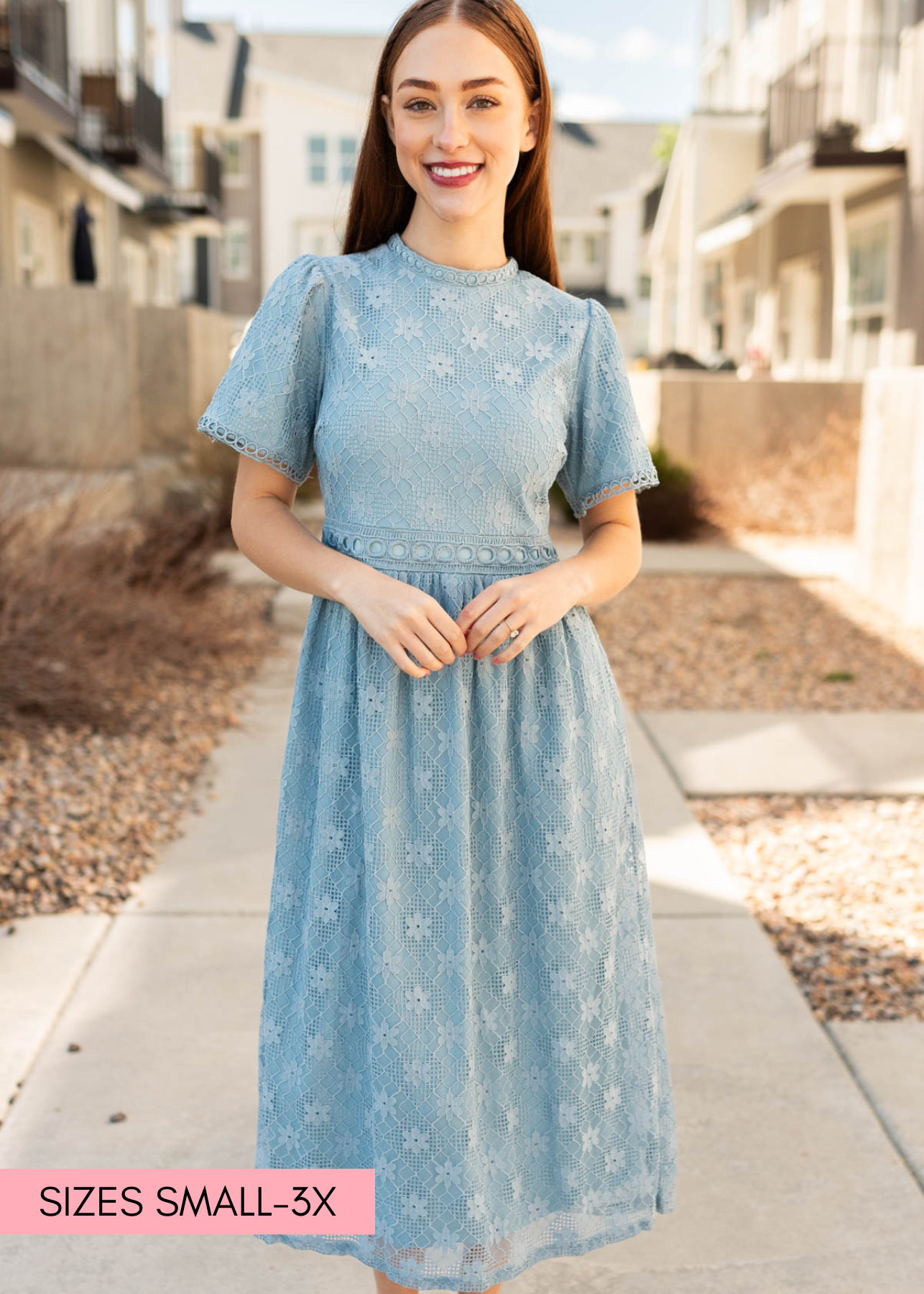 Regina Dusty Blue Corded Lace Dress