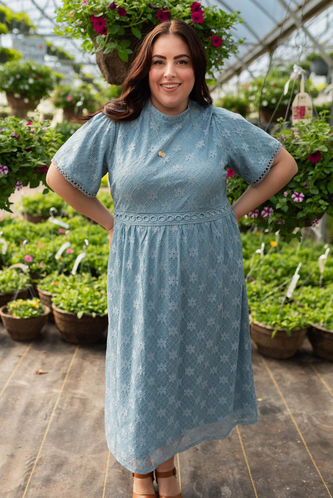 Regina Dusty Blue Corded Lace Dress