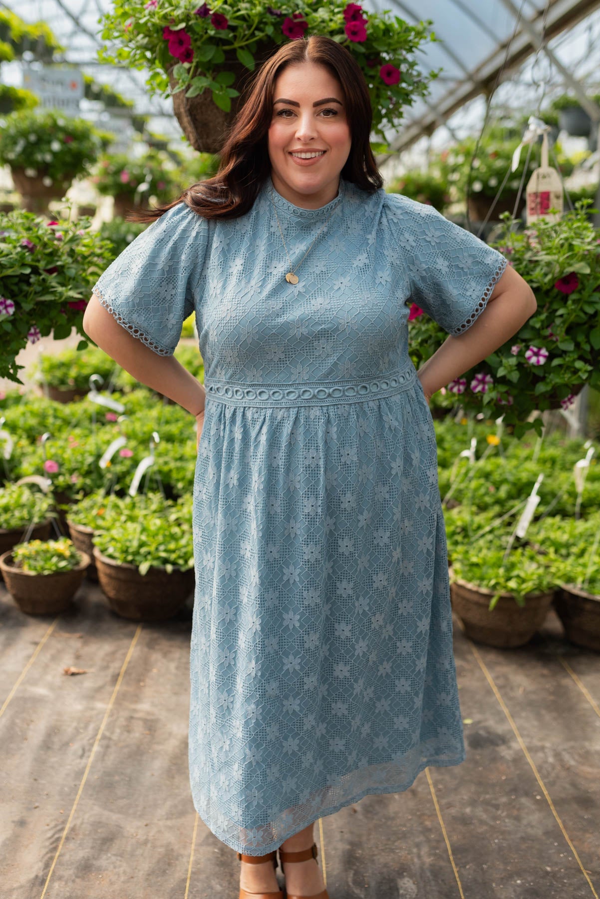 Regina Dusty Blue Corded Lace Dress
