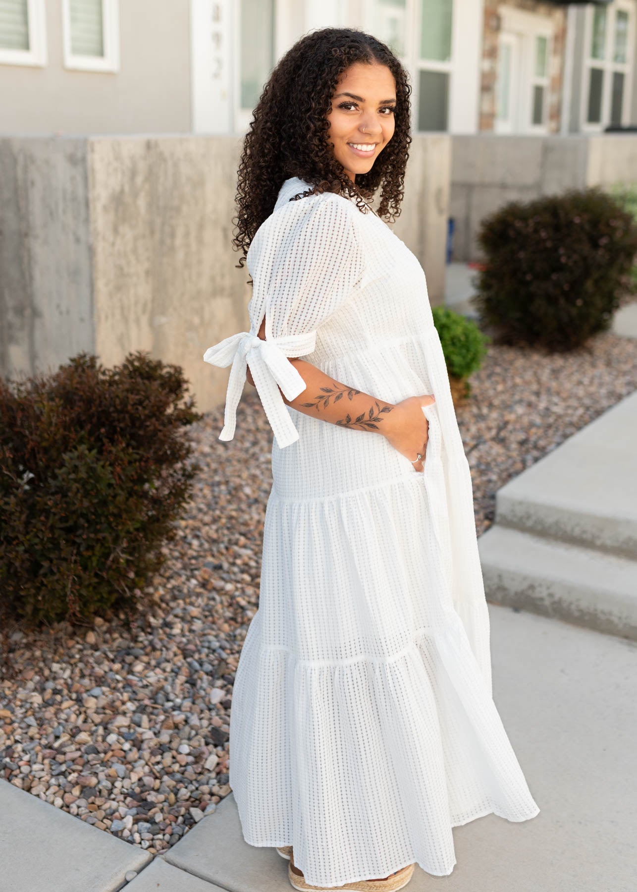 Reina White Gingham Dress