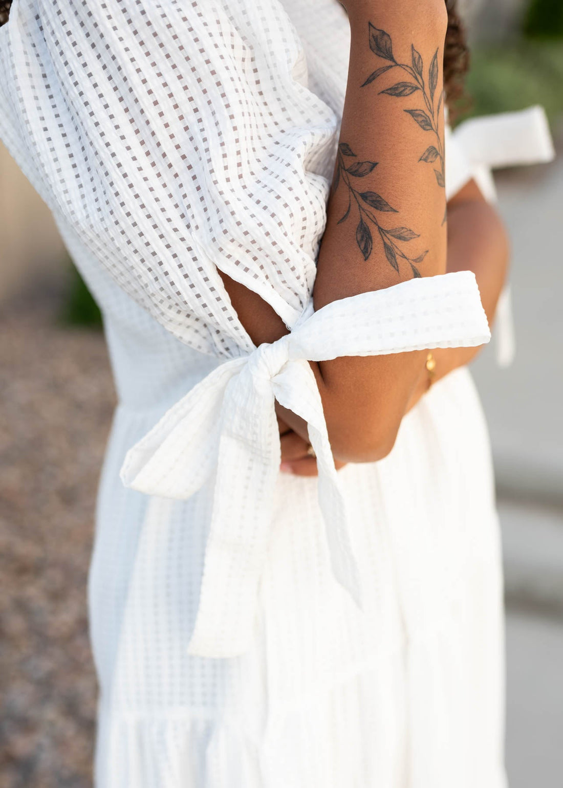Reina White Gingham Dress