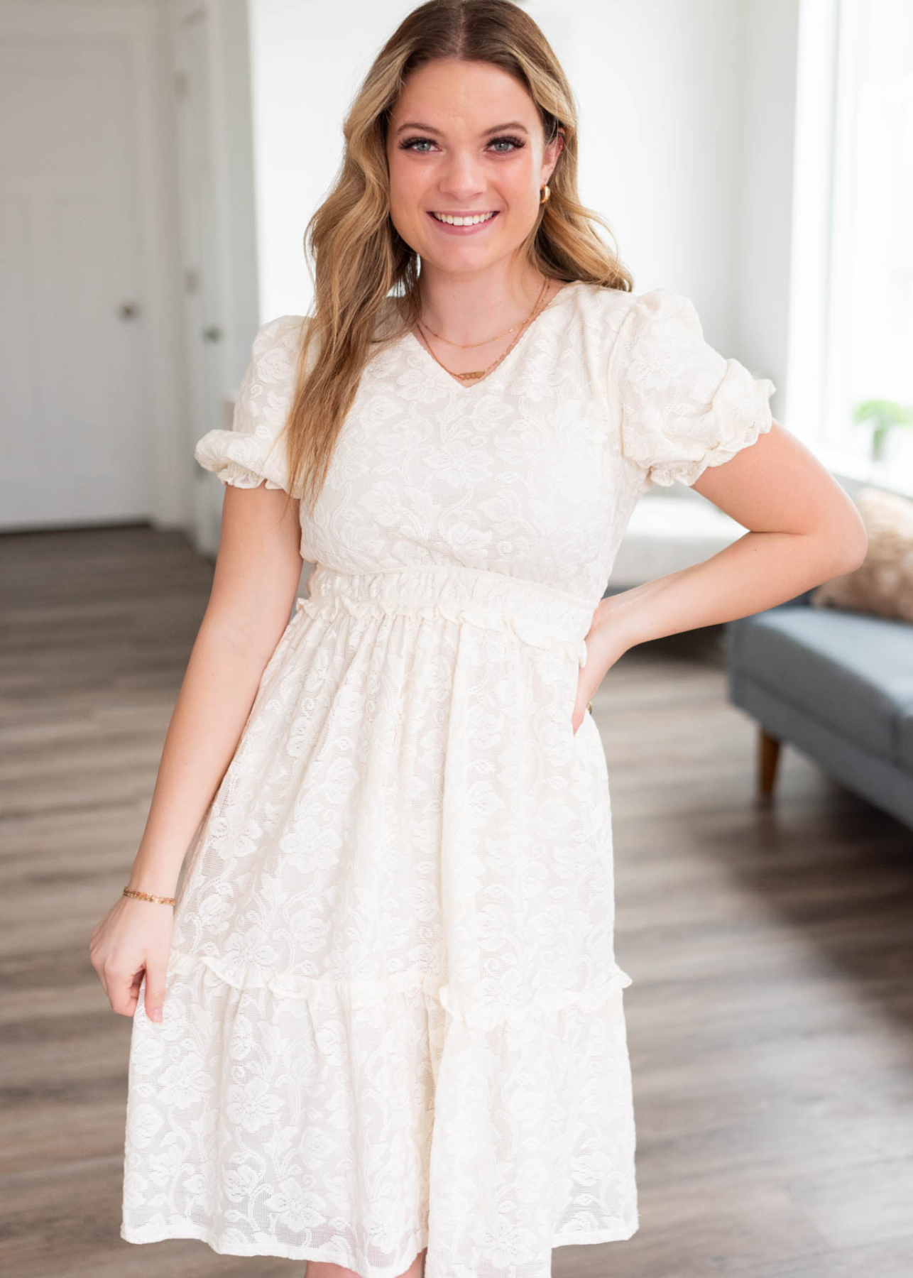 Renee Off White Ruffle Lace Dress