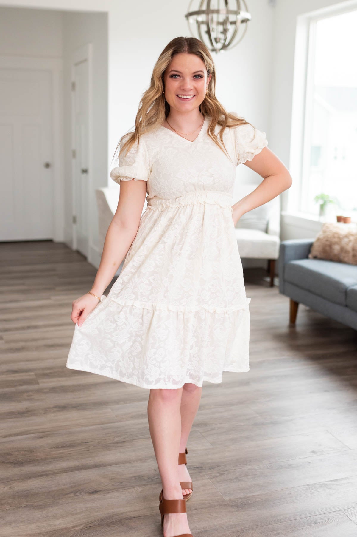 Renee Off White Ruffle Lace Dress